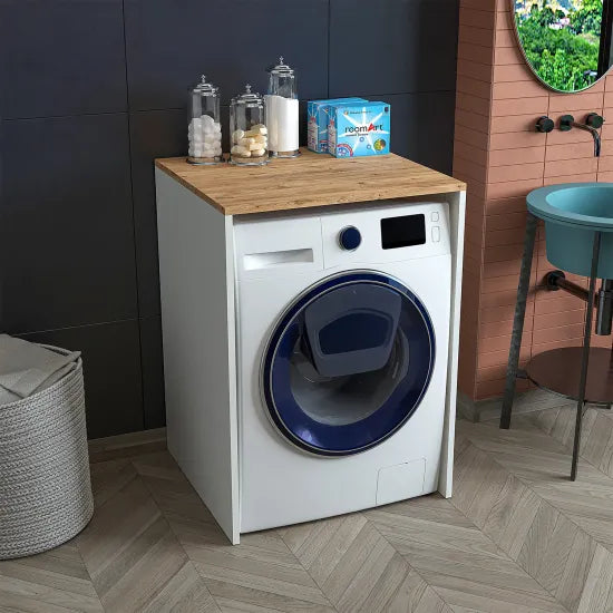Cabinet for washing machine, white + oak, without door