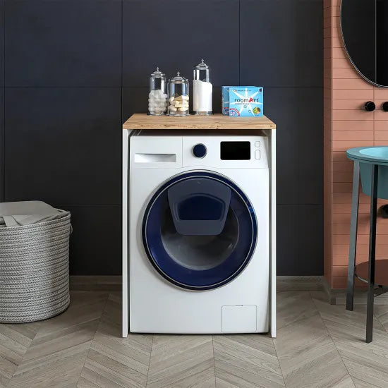Cabinet for washing machine, white + oak, without door