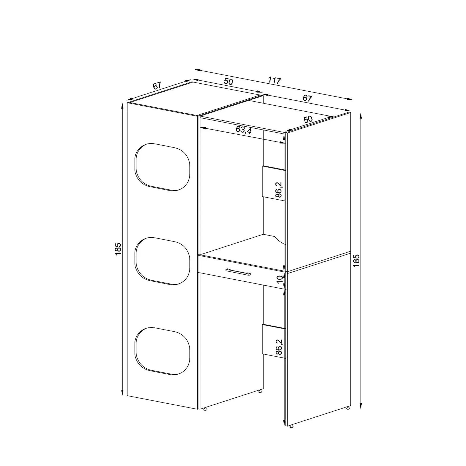 Cabinet for washer and dryer with pull-out laundry shelf, WHITE, side wardrobe