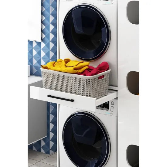 Cabinet for washer and dryer with pull-out laundry shelf, WHITE, side wardrobe
