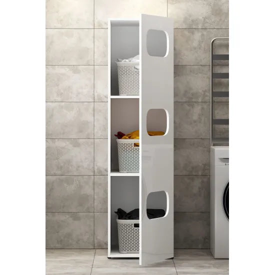 Cabinet for washer and dryer with pull-out laundry shelf, WHITE, side wardrobe