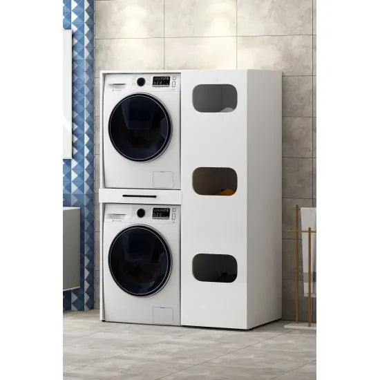 Cabinet for washer and dryer with pull-out laundry shelf, WHITE, side wardrobe