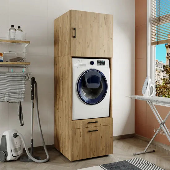 Laundry cabinet, oak, drawer and pull-out board, 205x67x66,8 cm