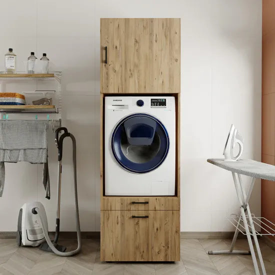 Laundry cabinet, oak, drawer and pull-out board, 205x67x66,8 cm