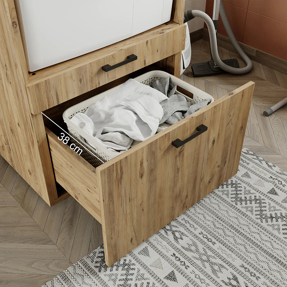 Laundry cabinet, oak, drawer and pull-out board, 205x67x66,8 cm