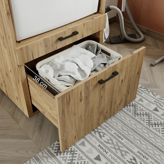Laundry cabinet, oak, drawer and pull-out board, 205x67x66,8 cm
