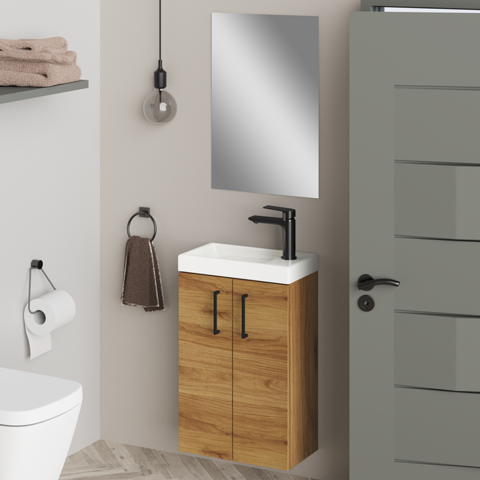 Mino 40 CM Wall Hung Cloakroom Vanity Unit - Caramel Oak