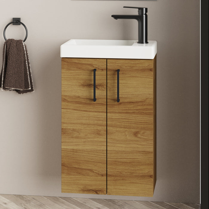 Mino 40 CM Wall Hung Cloakroom Vanity Unit - Caramel Oak