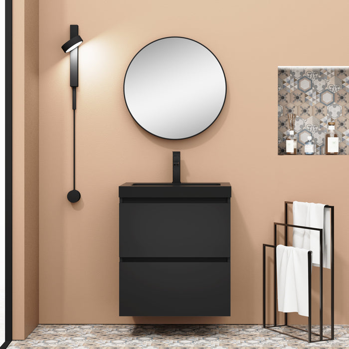 Kaduro 60cm Double Drawer Wall Hung Vanity Unit - Matt Black