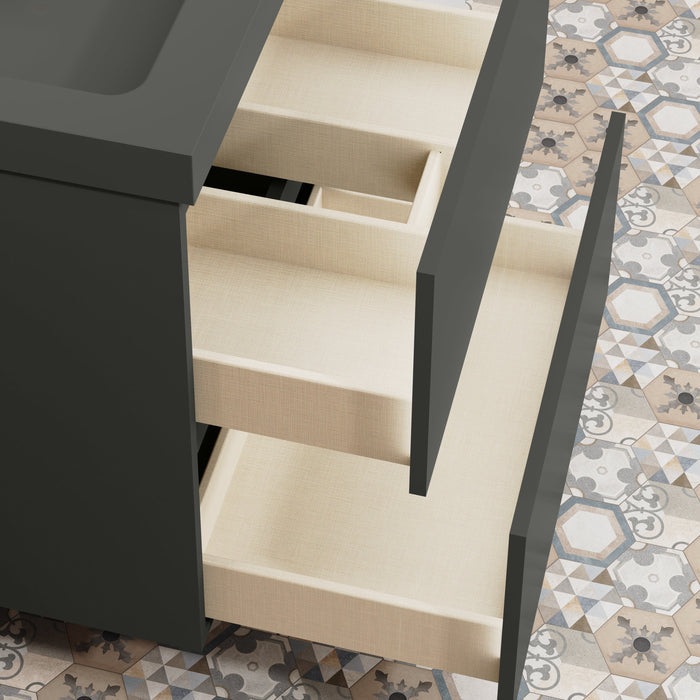 Kaduro 60cm Double Drawer Wall Hung Vanity Unit - Matt Grey