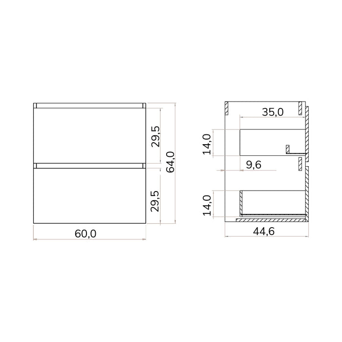Kaduro 60cm Double Drawer Wall Hung Vanity Unit - Matt Grey