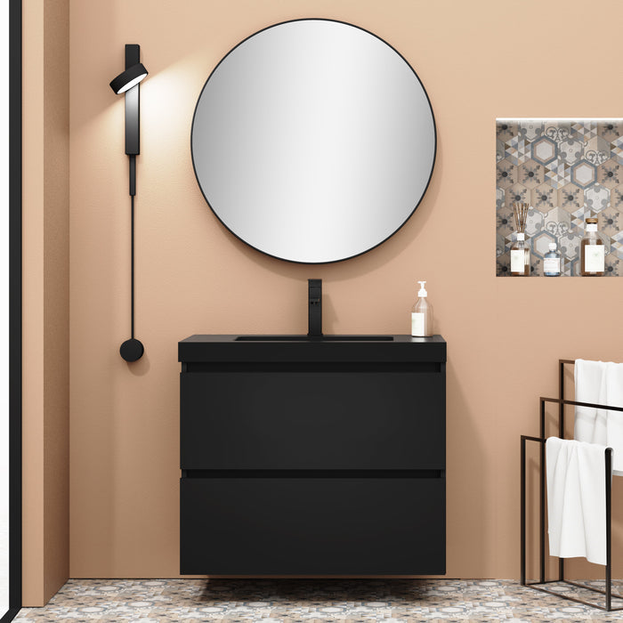 Kaduro 80cm Double Drawer Wall Hung Vanity Unit - Matt Black