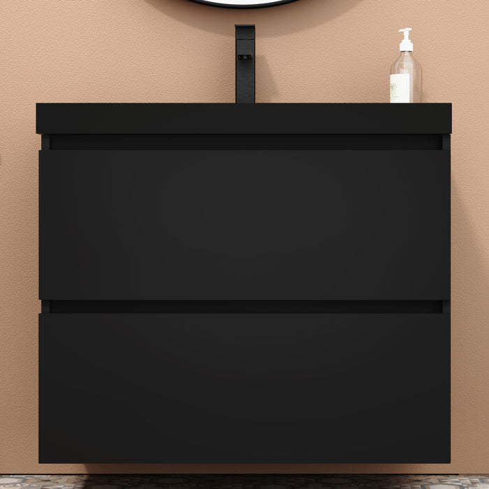 Kaduro 80cm Double Drawer Wall Hung Vanity Unit - Matt Black