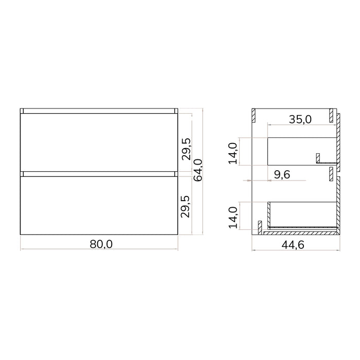 Kaduro 80cm Double Drawer Wall Hung Vanity Unit - Matt Black