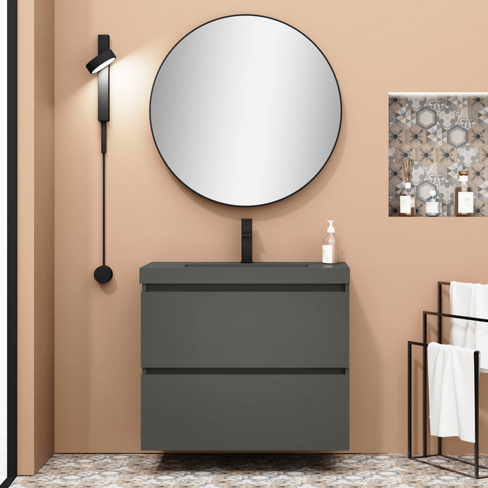 Kaduro 80cm Double Drawer Wall Hung Vanity Unit - Matt Grey
