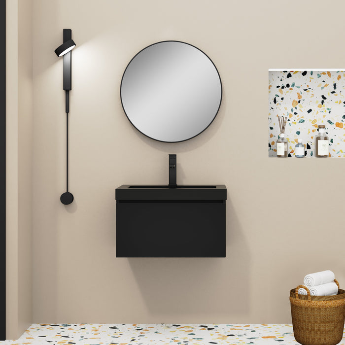 Kaduro 60cm Single Drawer Wall Hung Vanity Unit - Matt Black