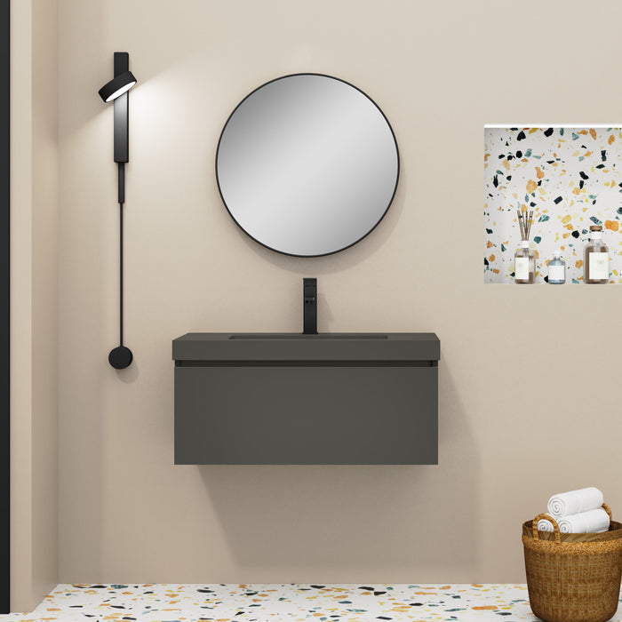 Kaduro 80cm Single Drawer Wall Hung Vanity Unit - Matt Grey