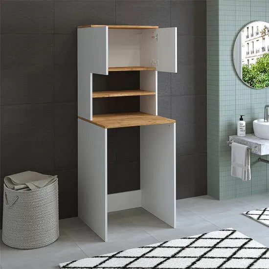 Cabinet for washing machine, white/oak, MONICA, 65 x 181 x 60 cm