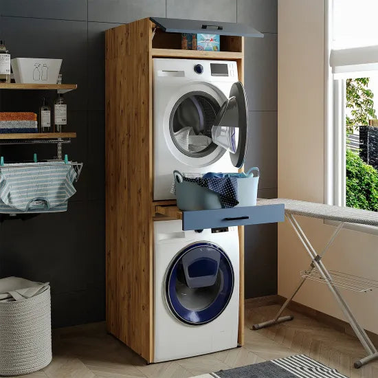Cabinet for washing machine and dryer, with pull-out shelf, with 22 cm folding cabinet, hrast + antracit