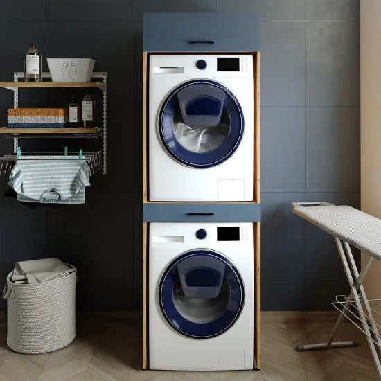 Cabinet for washing machine and dryer, with pull-out shelf, with 22 cm folding cabinet, hrast + antracit