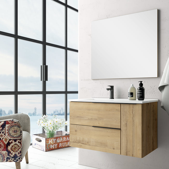 Verona Duo 80cm Wall Hung Basin Unit with Door & Basin - Ostippo Oak