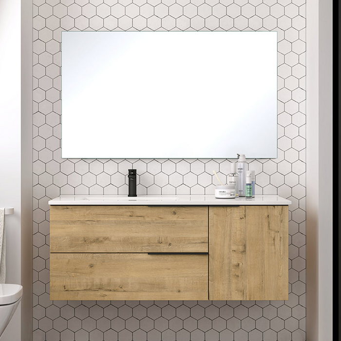 Verona Duo 100cm Wall Hung Basin Unit with Door & Basin - Ostippo Oak