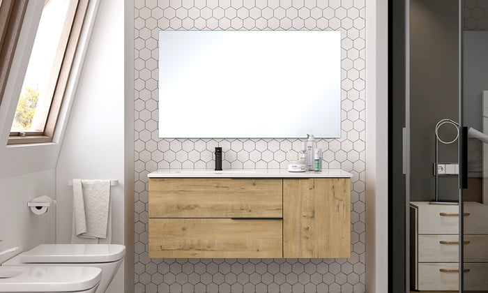 Verona Duo 100cm Wall Hung Basin Unit with Door & Basin - Ostippo Oak