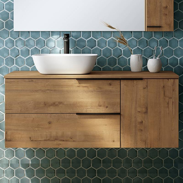 Verona Duo 100cm Wall Hung Basin Unit with Door & Worktop - Ostippo Oak