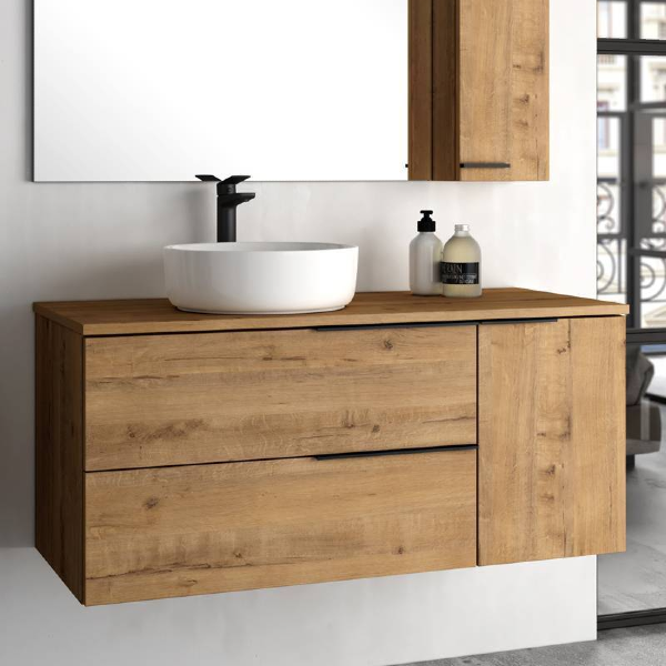 Verona Duo 100cm Wall Hung Basin Unit with Door & Worktop - Ostippo Oak