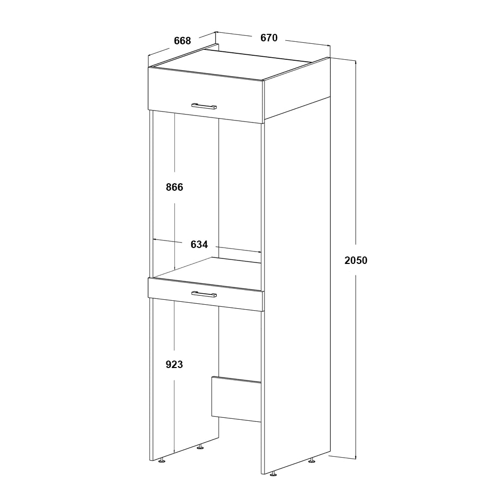 Cabinet for washing machine and dryer, with pull-out shelf, with 22 cm folding cabinet, hrast/belo