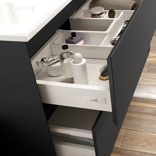 Kameo 80cm Wall Hung 2 Drawer Vanity Unit with Basin - Matt Black