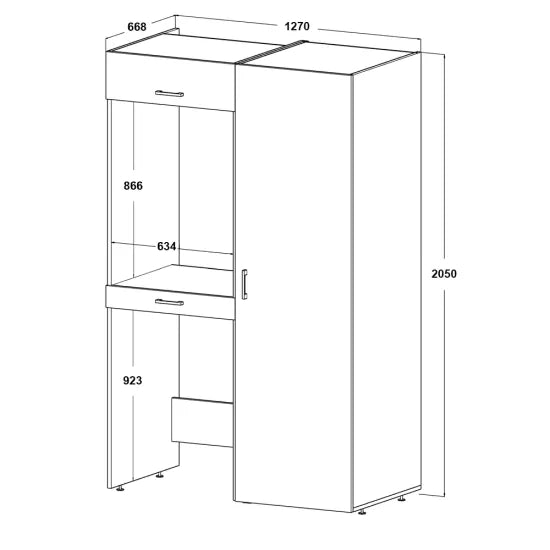 Washing Machine and Dryer Cabinet with Side Cabinet, 240 cm, Black, 3 Shelves