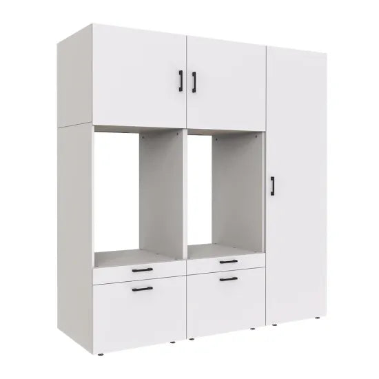 Cabinet for washer and dryer + side wardrobe, 194x205 cm, white