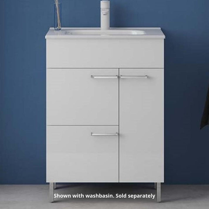 A modern freestanding vanity from VIVADOW in elegant white