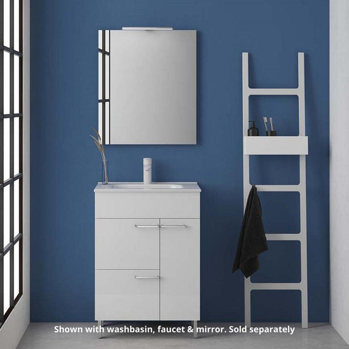 A modern freestanding vanity from VIVADOW in elegant white