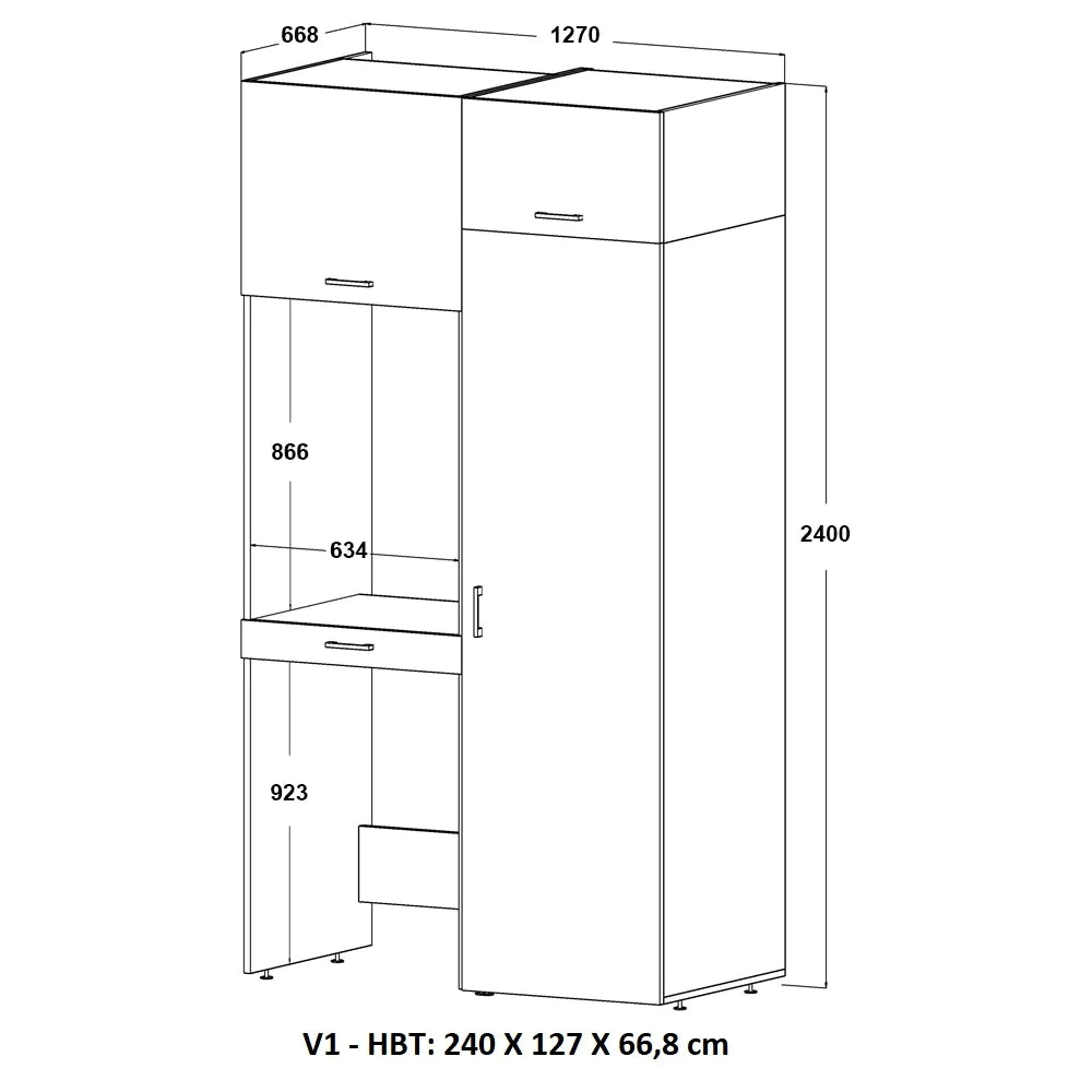 Cabinet for Washing Machine and Dryer with Side Cabinet, 240 cm, White, 3 Shelves
