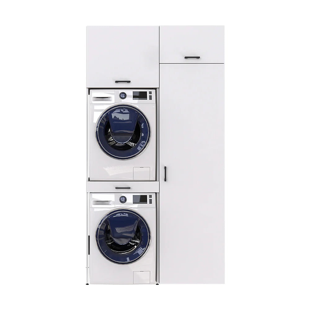 Cabinet for Washing Machine and Dryer with Side Cabinet, 240 cm, White, 3 Shelves