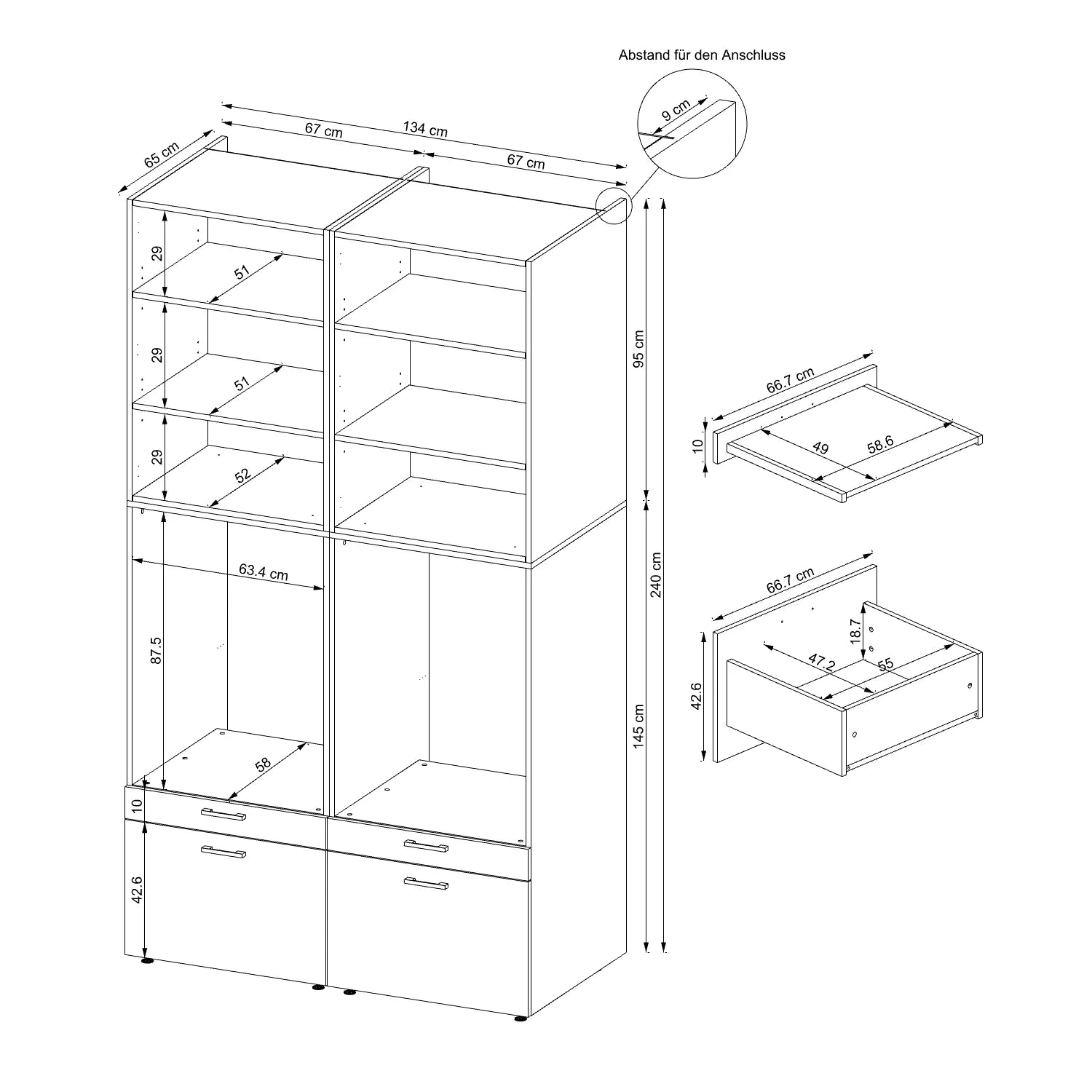 Cabinet for washing machine and tumble dryer with panels 87 cm, white, drawer + pull-out board