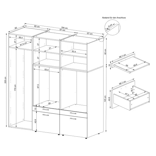 Cabinet for washer and dryer + side wardrobe, 194x205 cm, white