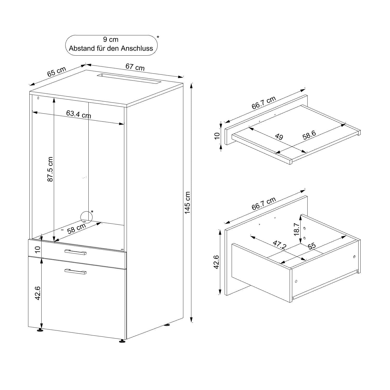 Cabinet for washing machine + pull-out board, oak, HWD: 145x67x65 cm