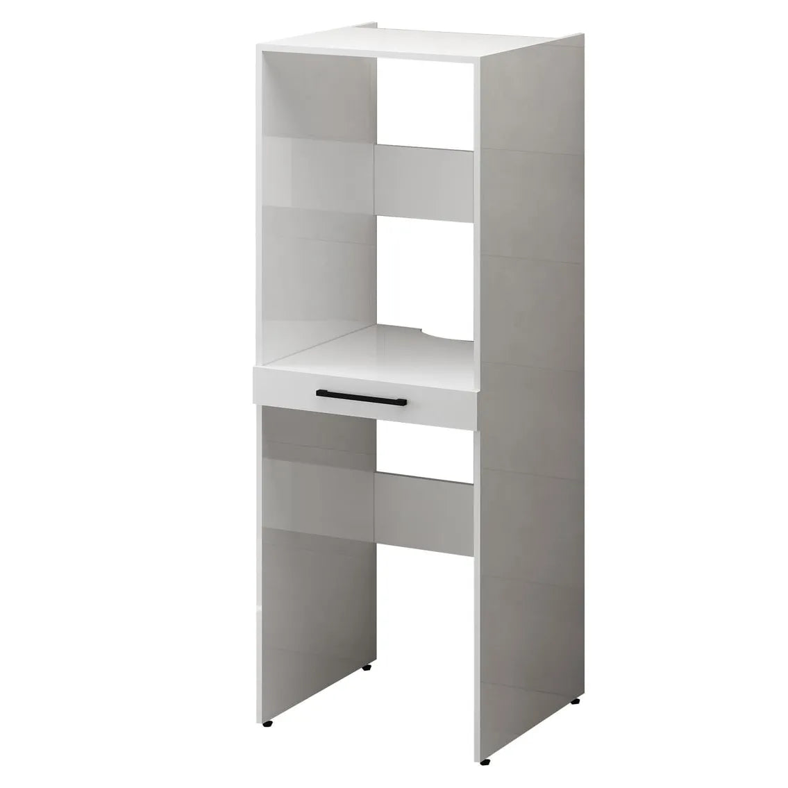 Cabinet for washing machine and dryer, with pull-out shelf, white