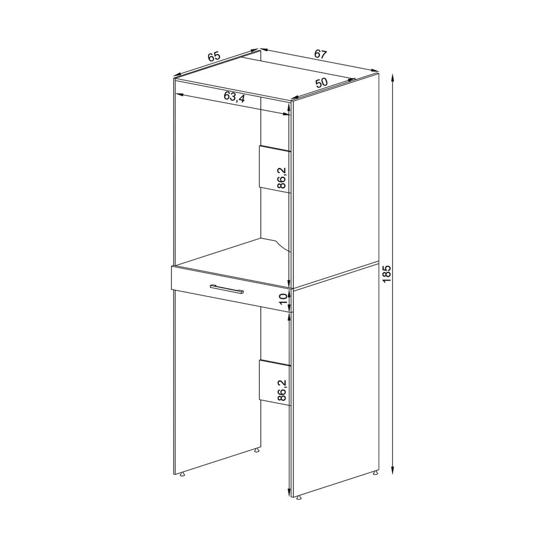 Cabinet for washing machine and dryer, with pull-out shelf, white