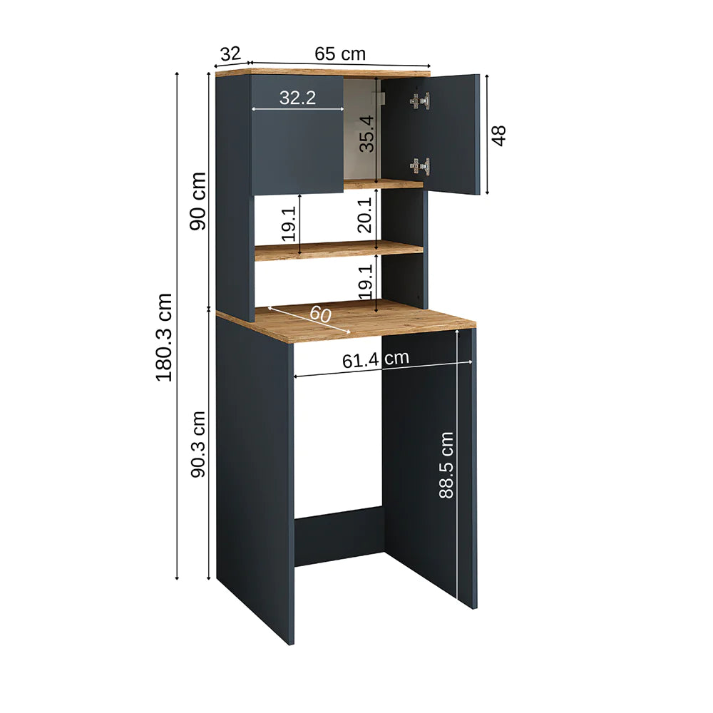 Cabinet for washing machine, white/anthracite, MONICA, 65 x 181 x 60 cm