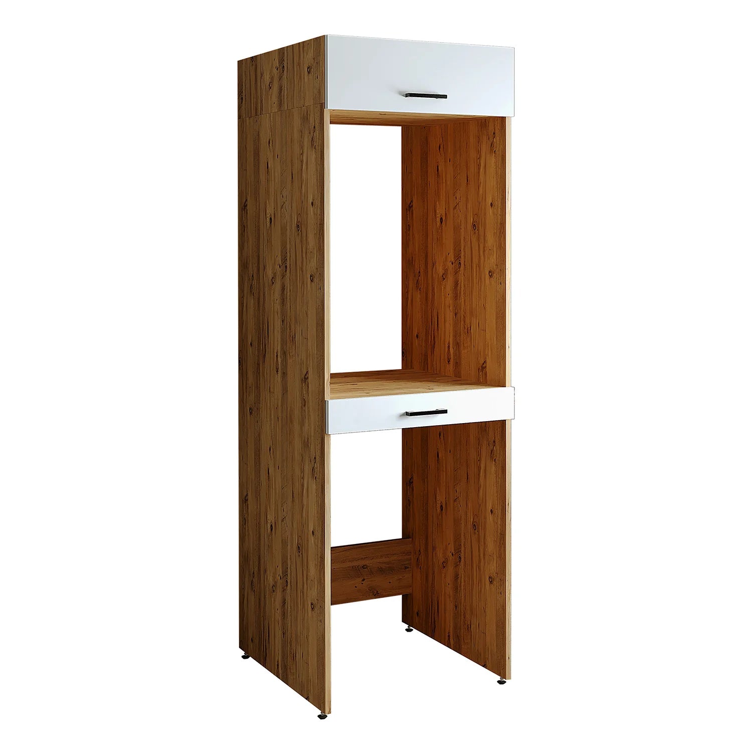 Cabinet for washing machine and dryer, with pull-out shelf, with 22 cm folding cabinet, hrast/belo