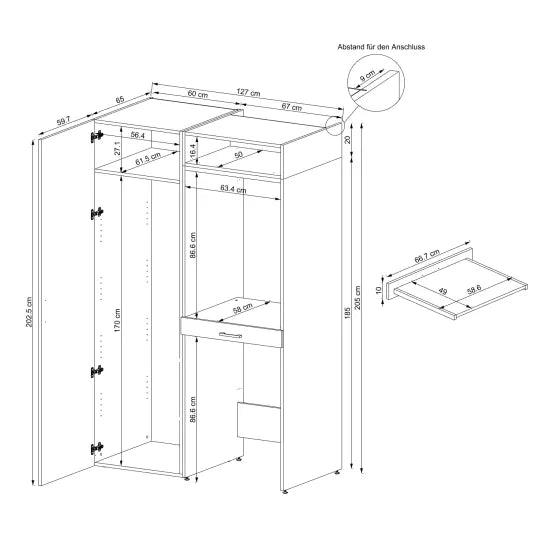 Washing Machine and Dryer Cabinet with Side Cabinet, 240 cm, Black, 3 Shelves