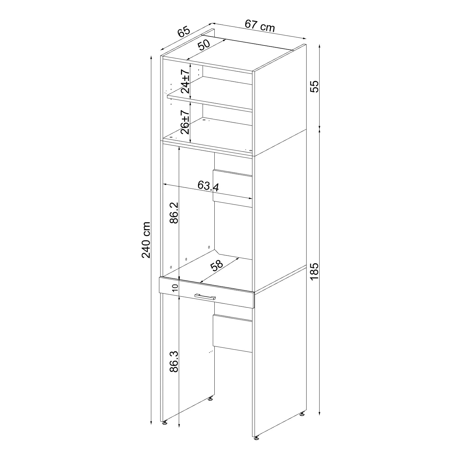 Cabinet for Washing Machine and Dryer with Pull-Out Shelf and 57 cm Folding Cabinet (Oak)