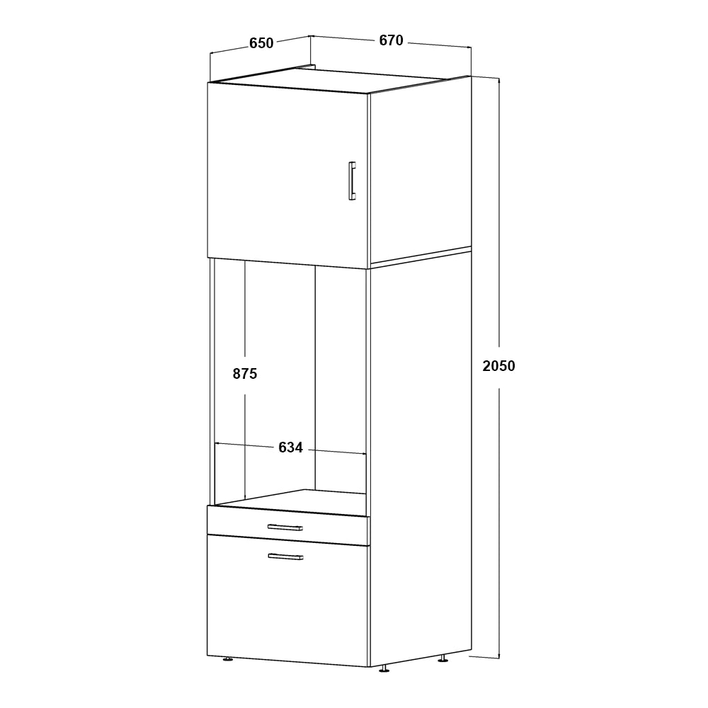 Laundry cabinet, oak, drawer and pull-out board, 205x67x66,8 cm
