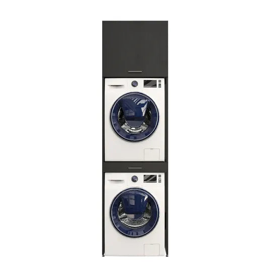 Cabinet for washing machine and dryer, with pull-out shelf, with 57 cm folding cabinet, Black