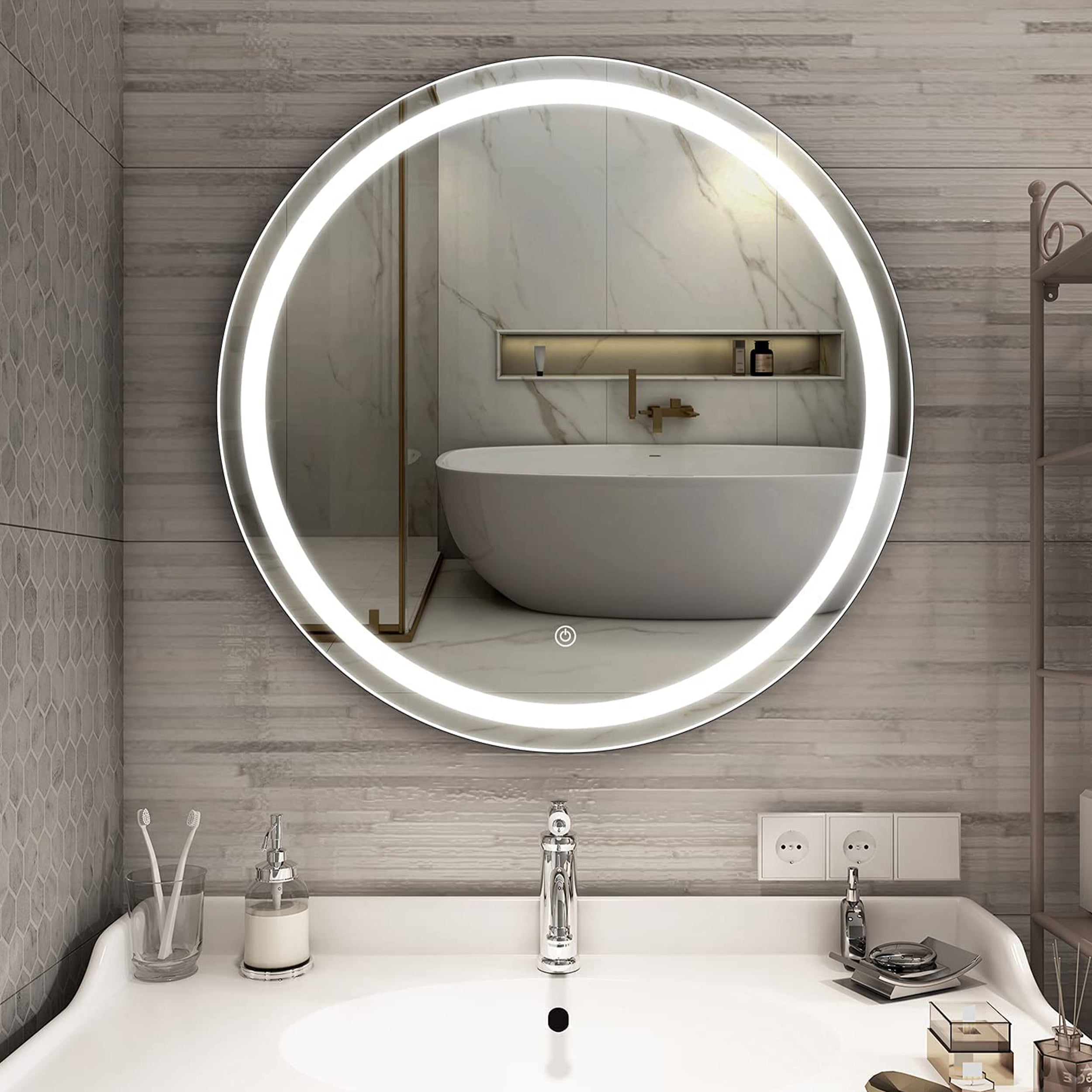 Rounded T White Light Mirror 60 cm