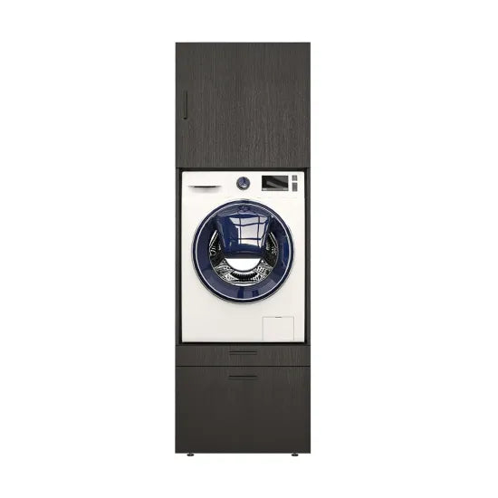 Laundry cabinet, black, drawer and pull-out board, 205x67x66,8 cm